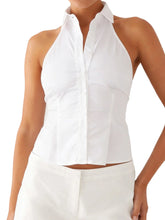 Load image into Gallery viewer, Women Button up Halter Tops Summer Trendy Lapel Tie up Backless Shirts for Streetwear Aesthetic Grunge Clothes

