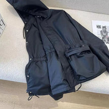Load image into Gallery viewer, Black jacket for women 2025 autumn new hooded drawstring high-end thin jacket top
