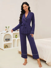 Load image into Gallery viewer, Wrap Belt V Neck Pajama Set
