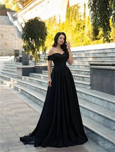Load image into Gallery viewer, Simple Off Shoulder Satin Evening Gown
