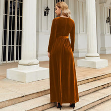 Load image into Gallery viewer, Women's Elegant A-Line Velvet Dress for Wedding Guest Prom Party Wedding Party, Long Sleeve Round Neck Belted Full Skirt
