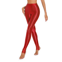 Load image into Gallery viewer, Womens Shiny Glossy High Waisted Stirrup Leggings Tights Gymnastics Workout Yoga Pants Tummy Control Sports Trousers
