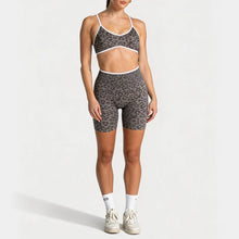 Load image into Gallery viewer, Women Leopard Print 2 Piece Yoga Set High Waist Butt Lift Biker Shorts Adjustable Strap Sports Bra Gym Workout Activewear
