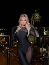 Load image into Gallery viewer, Hipster Tight Jumpsuit Woman Midnight Overalls Streetwear O-Neck Long Sleeve Zipper Sexy See Through Mesh Rompers Women Jumpsuit
