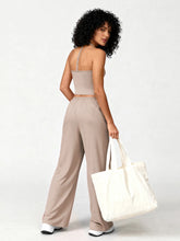 Load image into Gallery viewer, Women 2 Piece Yoga Outfit Ribbed Halter Crop Tank Top Drawstring Wide Leg Pants Set Casual Workout Gym Loungewear Tracksuit
