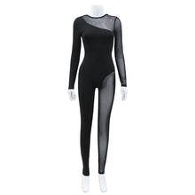 Load image into Gallery viewer, Hipster Tight Jumpsuit Woman Midnight Overalls Streetwear O-Neck Long Sleeve Zipper Sexy See Through Mesh Rompers Women Jumpsuit
