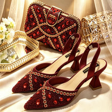 Load image into Gallery viewer, Pointed Toe High Heels Shoes and Matching Bag Set Women Fashion PU Leather Pumps Shoulder Bag Party Wedding Dress Footwear Handb
