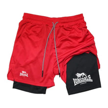 Load image into Gallery viewer, Print 2in1 Running Shorts for Men Gym Workout Compression Shorts with Phone Pocket Towel Loop Summer Sport Athletic Activewear
