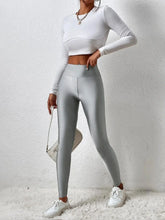 Load image into Gallery viewer, New European-style Gray Glossy Leggings High-waisted Solid Color Nine-point Pants Fashion High-stretch Waist Tight Leg Pants
