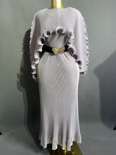 Load image into Gallery viewer, Elegant Pleated Long Dress with Butterfly Belt Women Cape Sleeve Wave Edge Ruffle Evening Party Dress
