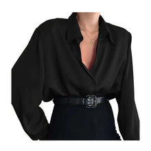 Load image into Gallery viewer, Women Button Blouses Turn Down Collar Shirts Office Lady Long Sleeve Casual Blouse Loose OL Shirt Baggy Tops Red/Wine Red /Black
