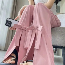 Load image into Gallery viewer, Women's Wide-Leg Pants High-Waisted with Bow Tie Detail Side Slits
