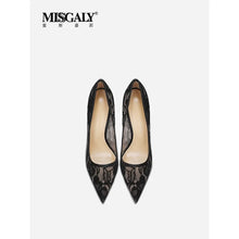 Load image into Gallery viewer, Black Lace High Heels for Women, 2026 New Slim Heel Pointed Sexy Versatile French Spring and Summer Breathable Single Shoes
