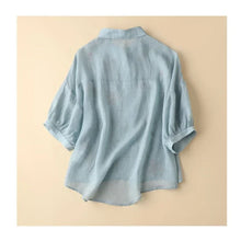 Load image into Gallery viewer, Summer Seven Point Cotton Linen Embroidered Shirt for Women 2024 New Literary Loose Temperament Lapel Casual Top for Women Tops
