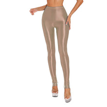 Load image into Gallery viewer, Womens Shiny Glossy High Waisted Stirrup Leggings Tights Gymnastics Workout Yoga Pants Tummy Control Sports Trousers
