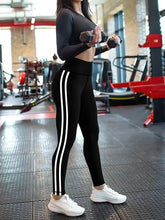 Load image into Gallery viewer, Women's High-Waisted Yoga Leggings with Side Stripes - Athletic Black Running Cycling Casual Pants
