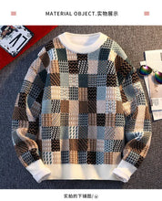 Load image into Gallery viewer, New Fashion Men Plaid Pullover Winter Sweaters Outwear Loose Casual Knitted Sweaters Male O-neck Pullovers Sweatercoats Size 4XL
