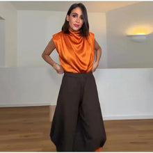 Load image into Gallery viewer, Women's Top 2026 Spring New Style Orange Sleeveless Satin Texture Long Ribbon Top Elegant and Stylish Unique Fashion Focus
