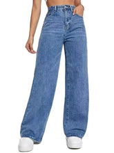 Load image into Gallery viewer, Fashion retro blue jeans women y2k High street baggy straight pants High waisted all-in-one slim pants
