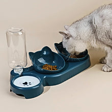 Load image into Gallery viewer, Pet Bowls With Water Feeder, 3 In 1 Ear Design Tilted Cat Water And Food Bowl Set With Gravity Water Bottle For Neck Protection
