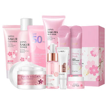 Load image into Gallery viewer, 9pcs Facial Products Kit Sakura Skin Care Set Facial Cleanser Face Cream Sunscreen Facial Mask Eye Cream Korean Skincare Product
