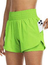 Load image into Gallery viewer, Women's high-waisted athletic shorts for running, yoga, layered design, anti-exposure, fitness, and workout with pockets
