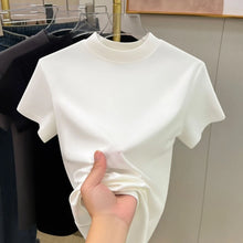 Load image into Gallery viewer, Casual Short Sleeve Women T-shirts Summer New Solid Color Slim Fit Elegant Basic Tees Top Shirts Half High Neck Simple Tshirt
