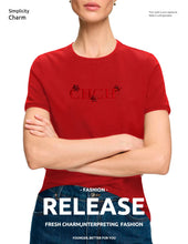 Load image into Gallery viewer, 2025 Women's T Shirts O Neck Short Sleeve Casual Temperament Sequin Embroidery Cotton Female Tops Summer Women Tee Shirts
