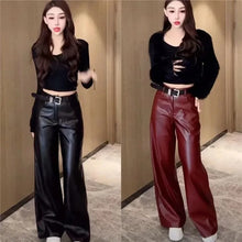 Load image into Gallery viewer, Black PU Leather Flare Pants
