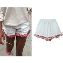 Load image into Gallery viewer, Women's Embroidered Shorts Summer New Elastic Waist With Pockets Lace-up Shorts Fashion Casual Female Shorts
