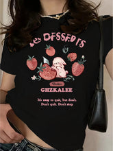 Load image into Gallery viewer, Women's T-Shirt - Cute Strawberry &amp; Rabbit Graphic, Soft Casual Round Neck Tee with Inspirational Quote

