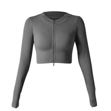 Load image into Gallery viewer, Yoga Shirt Woman Autumn Winter Ribbed Long Sleeve Sports Top Running Training Fitness Top Shockproof Zipper Yoga Tops Women
