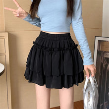 Load image into Gallery viewer, Summer Kawaii White Ruflles Skirt Women Fashion Slim Fit Chiffon Mini Skirts Giris Y2k All Match Elastic High Waist Black Faldas
