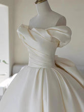 Load image into Gallery viewer, Elegant Satin Off-Shoulder Wedding Dress with Bow Detail
