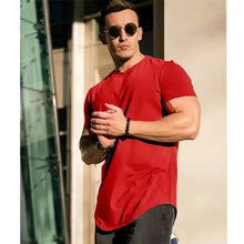Load image into Gallery viewer, Muscle Training T-shirt Men's Summer Workout Short Sleeve T-shirt High Quality Cotton Fitness Men T-shirt Gym Solid Color Tops
