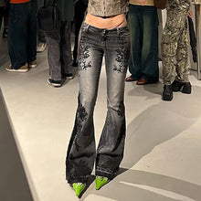 Load image into Gallery viewer, Women's Jeans  New American Retro Street Style Plant Print Washed Vintage Low-Rise Flare Pants Trendy Versatile

