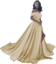 Load image into Gallery viewer, Simple Off Shoulder Satin Evening Gown
