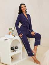 Load image into Gallery viewer, Wrap Belt V Neck Pajama Set
