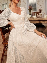 Load image into Gallery viewer, Elegant Party Dress For Woman Evening Prom Dresses Lace Long Gown V Neck Maxi Dress White Pink Floral Lace A Line Balloon Sleeve
