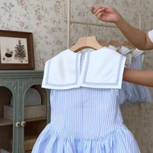 Load image into Gallery viewer, Blue Striped Sailor Girls Dress
