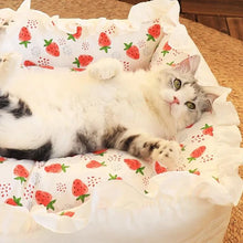 Load image into Gallery viewer, Pet Dog Lace Bed Cat Bed Cute Puppy Square Sleeping Cushion Bed Cat Sofa Warming Dog Nest with Pillow Washable Pet Bed S~L
