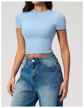 Load image into Gallery viewer, Yoga Shirts Women Sexy Exposing The Navel Short Sleeve Workout Crop Top Gym Top Fitness Running Workout Sport T-shirts Yoga Wear
