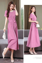 Load image into Gallery viewer, New Fashion Summer Dresses For Women 2025 Elegant Casual Short Sleeve Midi Dress Soild Colour Women Clothing
