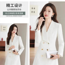 Load image into Gallery viewer, Elegant White Belted Suit Dress
