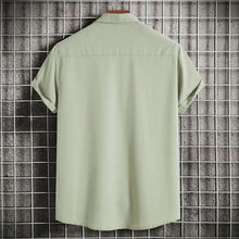 Load image into Gallery viewer, New Short Sleeve Shirts for Men Fashion Solid Casual Lapel Cardigan Tops Men Comfort Single-breasted Blouse Summer Beach Shirts
