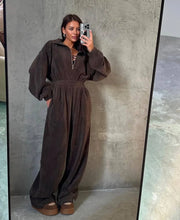 Load image into Gallery viewer, Jumpsuit Women 2026 New Fashionable Long Sleeved Jumpsuit for Women's Casual Half Open Collar Elastic Waist Jumpsuit
