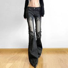 Load image into Gallery viewer, Women's Jeans  New American Retro Street Style Plant Print Washed Vintage Low-Rise Flare Pants Trendy Versatile
