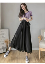 Load image into Gallery viewer, Women Pants Culottes Elastic Wide Leg Irregular Hem Double Layers Korean Trousers Summer Casual Loose Pleated Pants

