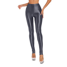 Load image into Gallery viewer, Womens Shiny Glossy High Waisted Stirrup Leggings Tights Gymnastics Workout Yoga Pants Tummy Control Sports Trousers
