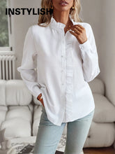 Load image into Gallery viewer, Women's Shirt Elegant Long Sleeve Ruched Stand Neck Office Lady Blouse Casual Button Shirts Harajuku Tunics Street Simple Tops
